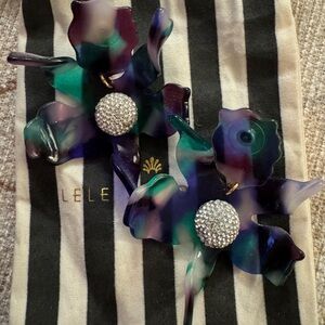 Lele Sadoughi Purple/Green/Milky White Crystal Lily Earrings